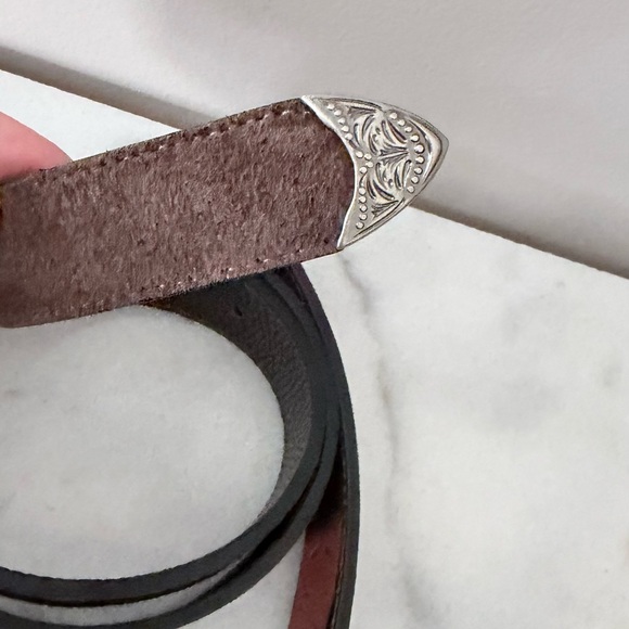 Brown suede Leather Men's Belt with Silver Buckle made in Italy belt Italy made - Picture 8 of 9